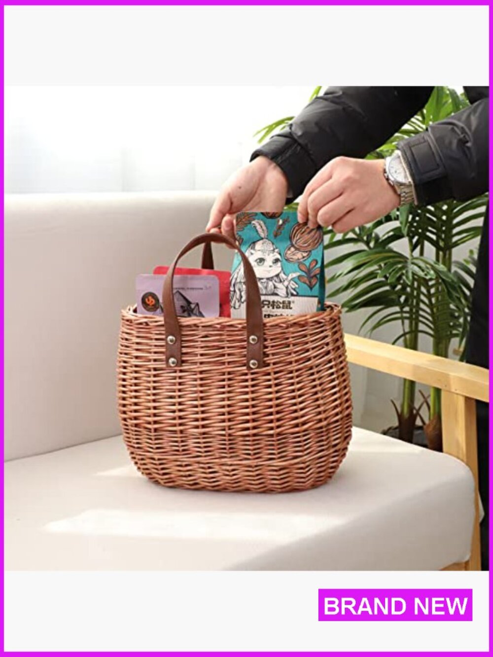 Straw Woven Tote Bag Handmade Rattan Hobo Summer Beach Shopping Classic Vintage - Picture 6 of 7
